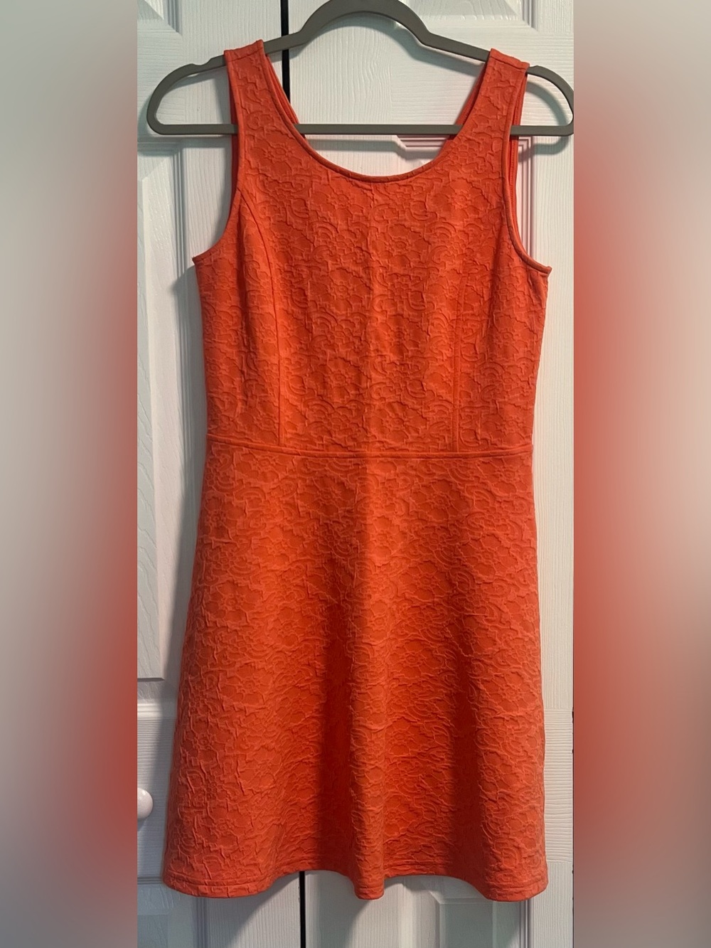 Frenchi Sleeveless Coral Textured Lace Fit-and-Flare Dress